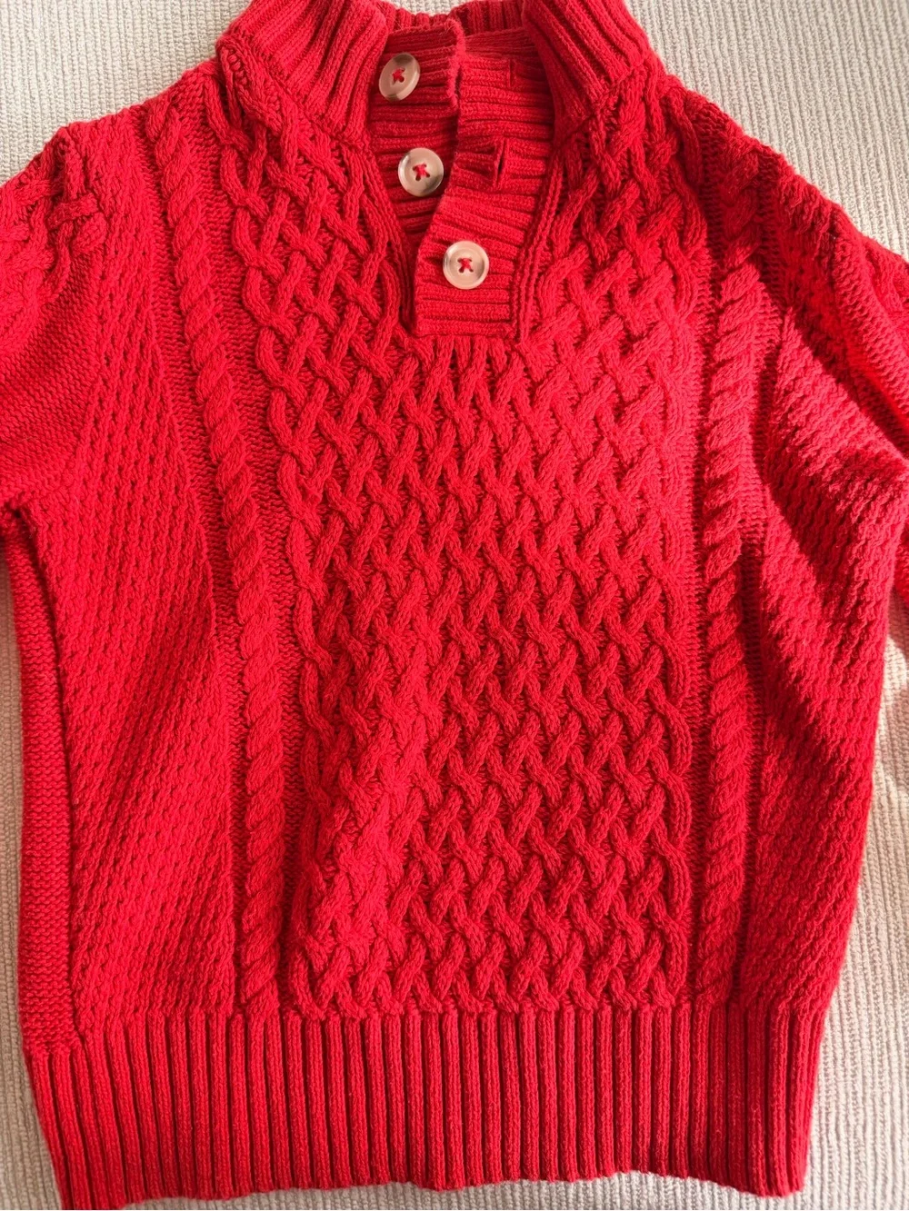 Cat & Jack Bright Red Cable-Knit Button Mock Neck Sweater 4T